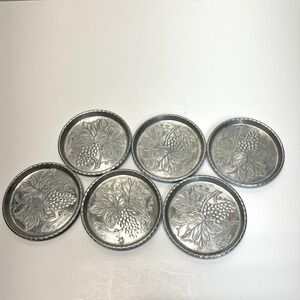 Lot of 6 Vintage Everlast Forged Aluminum Grape Leaf Vine Hand Hammered Coasters